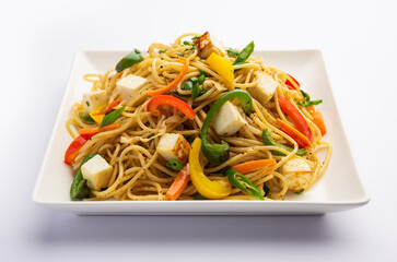 Paneer Hakka Noodles or schezwan noodles