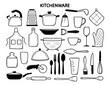 A set of insulators for baking. Cute hand drawn kitchen tools vector illustration in black outline and white plane on white background.