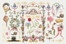 Antique Victorian Decorative Vector Ornament Set, Remix From The Model Book Of Calligraphy Joris Hoefnagel And Georg Bocskay