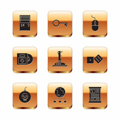 Canvas Print - Set Computer, Bomb ready to explode, network, Joystick for arcade machine, CD DVD disk box, mouse, Game guide and Ancient key game icon. Vector