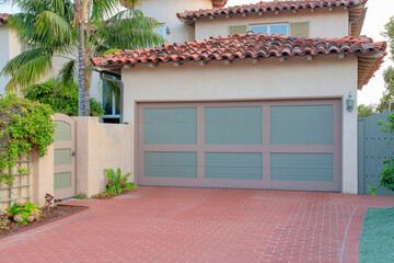 Wall Mural - Garage exterior with red bricks driveway at La Jolla, California