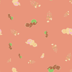 Wall Mural - Vector Coral Baby Girl and Boy with mobile seamless background pattern