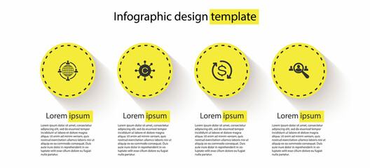 Poster - Set Outsourcing concept, Copywriting network, Return of investment and Magnifying glass for search people. Business infographic template. Vector