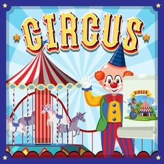 Wall Mural - Circus poster design with clown cartoon
