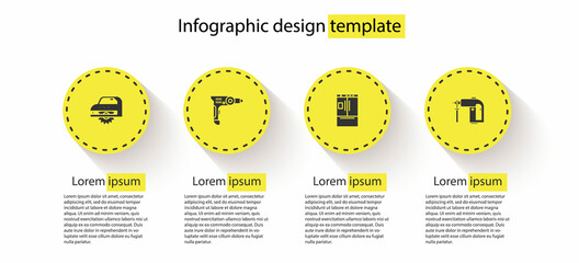 Sticker - Set Electric circular saw, drill machine, Refrigerator and Rotary hammer. Business infographic template. Vector