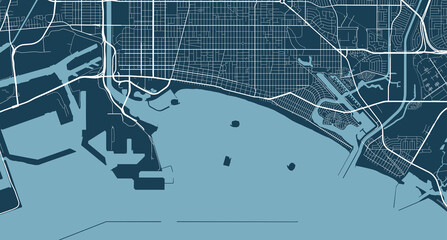 Wall Mural - Detailed map of Long Beach city, linear print map. Cityscape panorama.