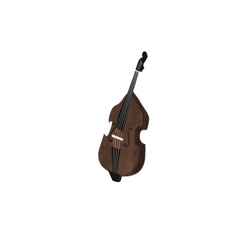 Brown vintage double bass. Retro musical instrument. On white background. Illustration. Isolated.