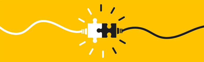 connecting puzzle pieces on yellow background. idea, solution, business, strategy concept. vector il