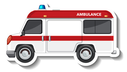 Canvas Print - Sticker design with side view of ambulance car isolated