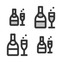 Pixel-perfect Linear Icon Of A Champagne Bottle Built On Two Base Grids Of 32 X 32 And 24 X 24 Pixels. The Initial Base Line Weight Is 2 Pixels. In Two-color And One-color Versions. Editable Strokes