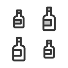 Pixel-perfect Linear Icon Of Alcohol Bottle - Wine, Whiskey, Liquor, Etc., Built On Two Base Grids Of 32 X 32 And 24 X 24 Pixels. The Initial Base Line Weight Is 2 Pixels. Editable Strokes
