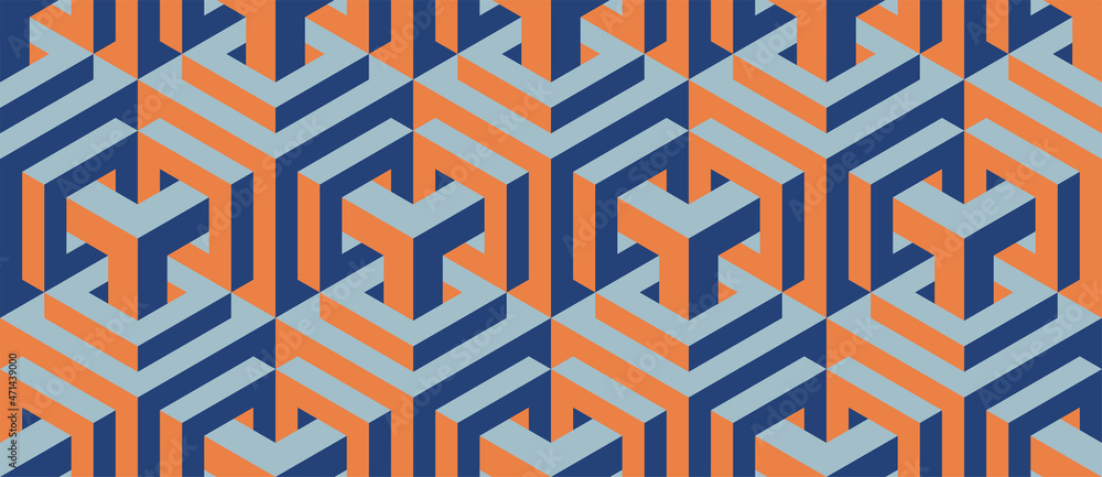 Seamless vector 3D pattern with optical illusions. Cubes. Op Art ...