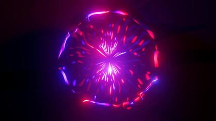 Poster - Bright abstract wavy motion background in an circle. Neon lamps. Glowing points. Bright points. laser light. Modern pink and blue color spectrum. 3d illustration