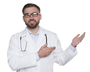 Canvas Print - Portrait of young doctor on white background