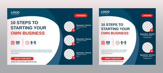 Canvas Print - business steps conference live webinar banner invitation and social media post template. abstract bl