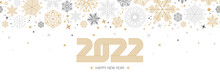 2022 Greeting Card On Gold And Silver Snowflakes Background