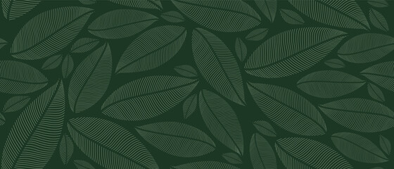Tropical leaf Wallpaper, Luxury nature leaves pattern design, Golden banana leaf line arts, Hand drawn outline design for fabric , print, cover, banner and invitation, Vector illustration