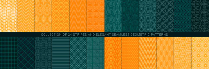 Collection of seamless geometric minimalistic patterns. Simple dotted and striped textures - endless backgrounds. Color textile repeatable prints. You can find seamless design in swatches panel