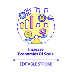 Increase economies of scale concept icon. Importance of business expansion abstract idea thin line illustration. Costs, values. Efficient growth. Vector isolated outline color drawing. Editable stroke