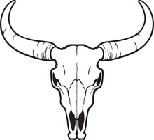 Bull Skull Black And White Vector Illustration