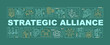 Strategic union word concepts banner. Business expansion strategy. Infographics with linear icons on green background. Isolated creative typography. Vector outline color illustration with text
