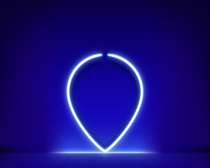 Aufkleber - Neon glowing map pin in dark interior. 3d style realistic vector illustration