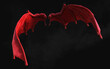 3d Illustration Red Dragon Wing, Red Devil Wings, Red Demon Wing Plumage Isolated on Dark Background with Clipping Path.