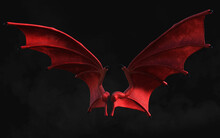3d Illustration Red Dragon Wing, Red Devil Wings, Red Demon Wing Plumage Isolated On Dark Background With Clipping Path.