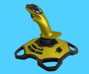 Poster - Realistic yellow joystick for flight simulator isolated on blue background