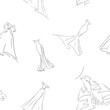 Vector seamless background. Sketches and models of wedding dresses