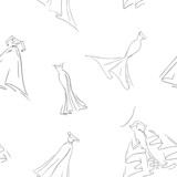 Fototapeta Tulipany - Vector seamless background. Sketches and models of wedding dresses