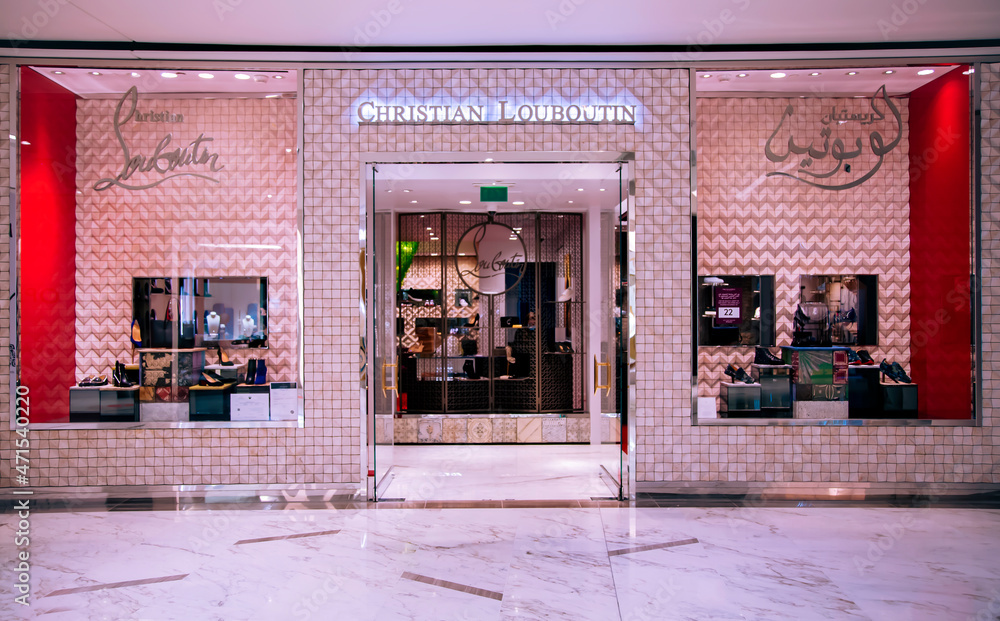 UAE DUBAI NOVEMBER 2021 Christian Louboutin boutique in Dubai shopping mall the largest shopping center in the world. Stock Photo Adobe Stock