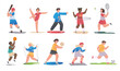 © Rudzhan - Happy children playing sport game concept. Set of smiling boys and girls performing sports exercises. Physical activity for children. Cartoon flat vector collection isolated on white background
