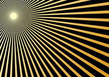 Pattern With Optical Illusion. Abstract Sunburst Background With Golden Rays. Abstract 3D Geometrical Background. Vector Illustration. Dynamic Glow Effect, Circus Banner.
