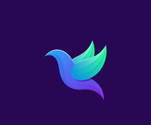 Gradient Color Style Bird Logo On Blue Background