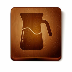 Sticker - Brown Jug glass with water icon isolated on white background. Kettle for water. Glass decanter with drinking water. Wooden square button. Vector