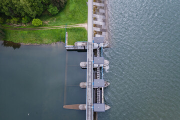 Canvas Print - Drone aerial photo of dam of Goczalkowice Reservoir in Silesian Province of Poland