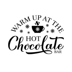 Hot chocolate bar calligraphy lettering isolated on white. Winter holidays party sign. Vector template for typography poster, banner, etc