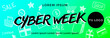 Cyber week banner verde flúo con iconos e-commerce
