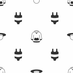 Sticker - Set Man hat, Hoodie and Swimsuit on seamless pattern. Vector