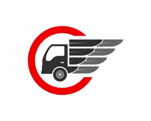 Canvas Print - Circle shape with delivery truck and wings