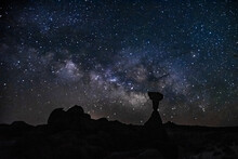 Milky Way And Toad Stool Hoodoo In The Utah Desert.