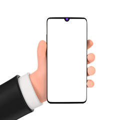Fototapete - Cartoon Hand Holding Mobile Phone Mockup. 3d Rendering