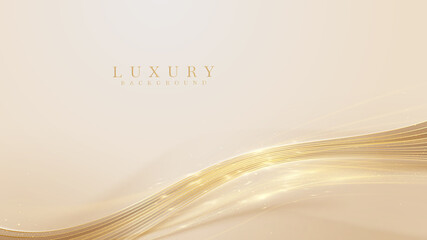 gold curve line on pastel cream color with glitter light effects elements, 3d style luxury backgroun