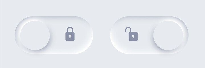 Neumorphic lock and unlock slide buttons set, user web interface elements with shadow