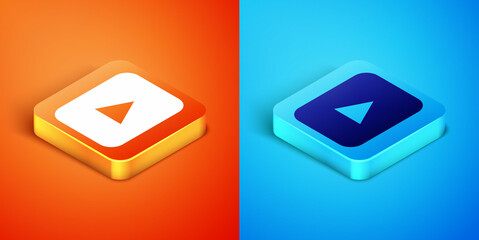 Isometric Play button icon isolated on orange and blue background. Vector