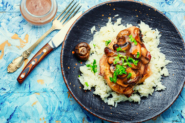 Wall Mural - Chicken with marsala sauce and rice