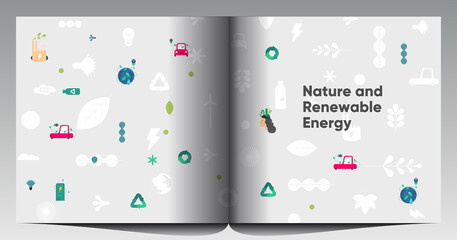 Canvas Print - Nature and Renewable Energy. Recycle. Green Energy and Natural Resource Conservation. Set of vector illustrations. Background images for poster, banner, cover art.