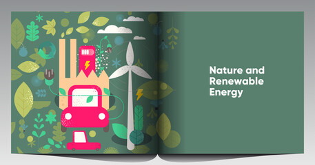 Canvas Print - Nature and Renewable Energy. Recycle. Green Energy and Natural Resource Conservation. Set of vector illustrations. Background images for poster, banner, cover art.