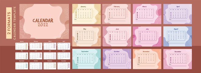 Canvas Print - Complete Set Of 12 Month Yearly Calendar Design In Pastel Colors For 2022.